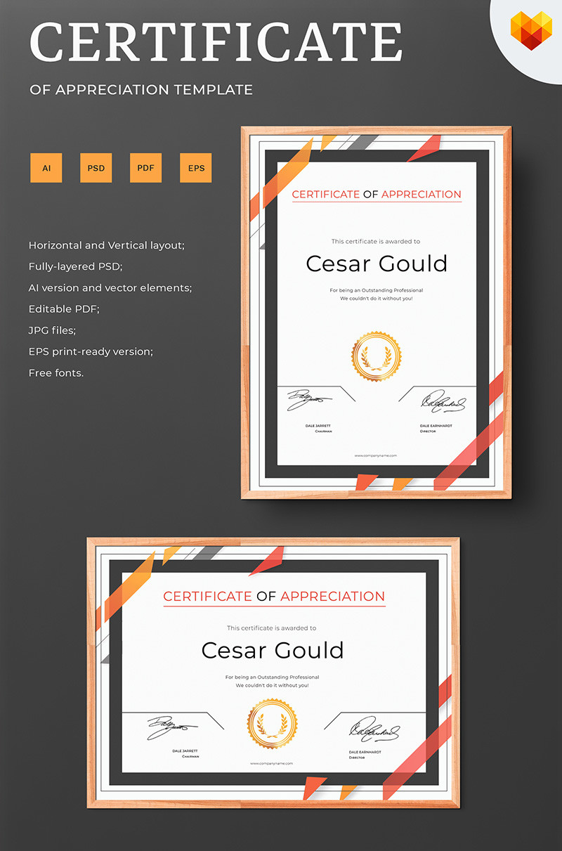 Cesar gould appreciation certificate template 68044 original