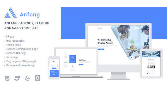 Box 01 anfang agency startup 20 and saas template preview.  large preview