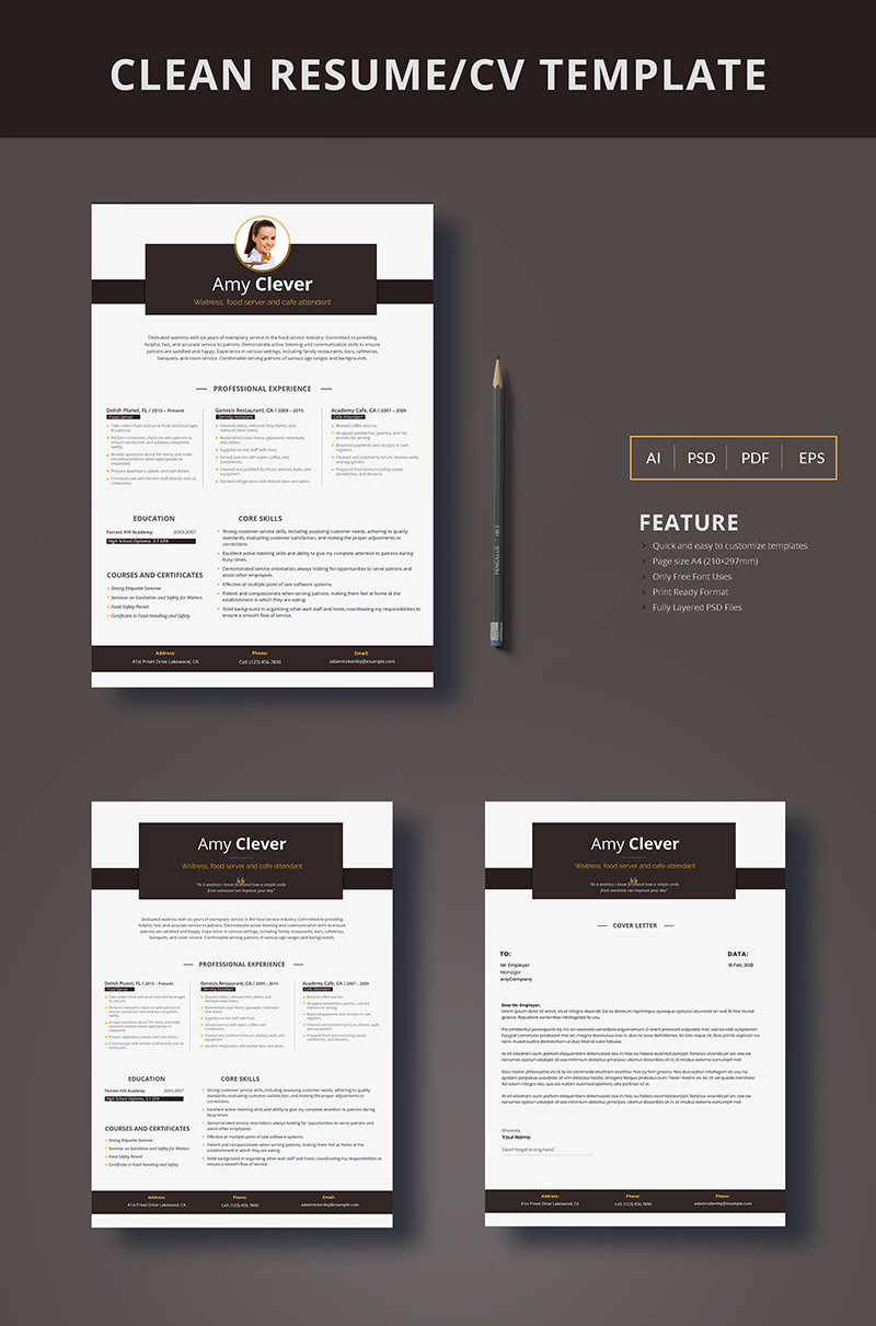 Amy clever waitress food server and cafe attendant resume template 66445 original