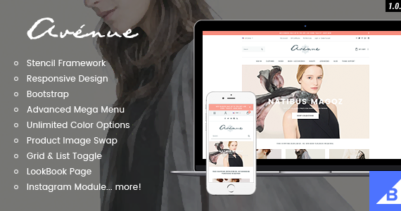 Box avenue flat responsive fashion bigcommerce theme stencil google amp ready preview.  large preview