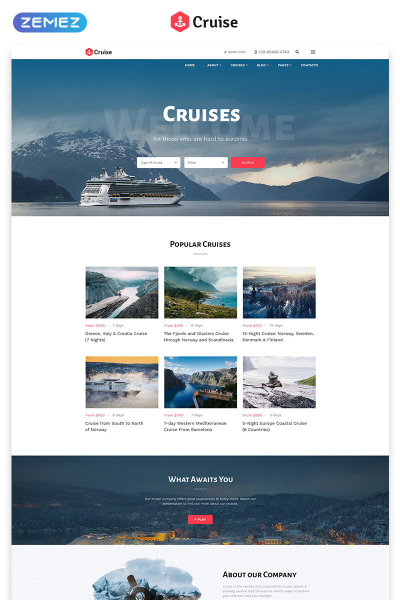 Cruise beautiful cruise company multipage html website template 64431 original