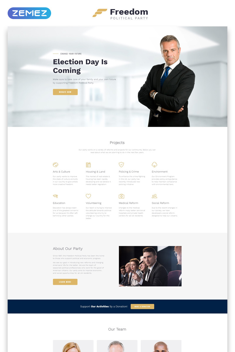 Freedom political party multipage html website template 62320 original
