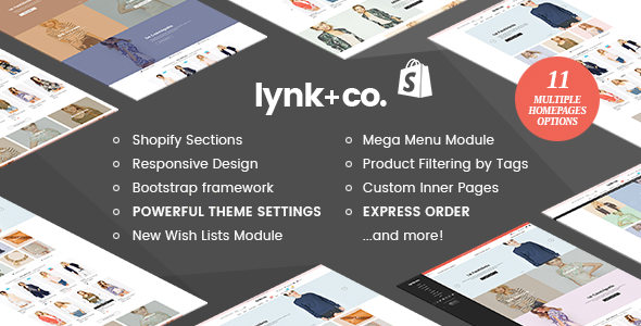 Lynkco responsive fashion shopify theme sections ready preview.  large preview