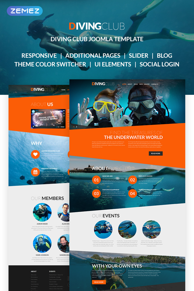 Diving club sports  outdoors  diving responsive joomla template 61260 original