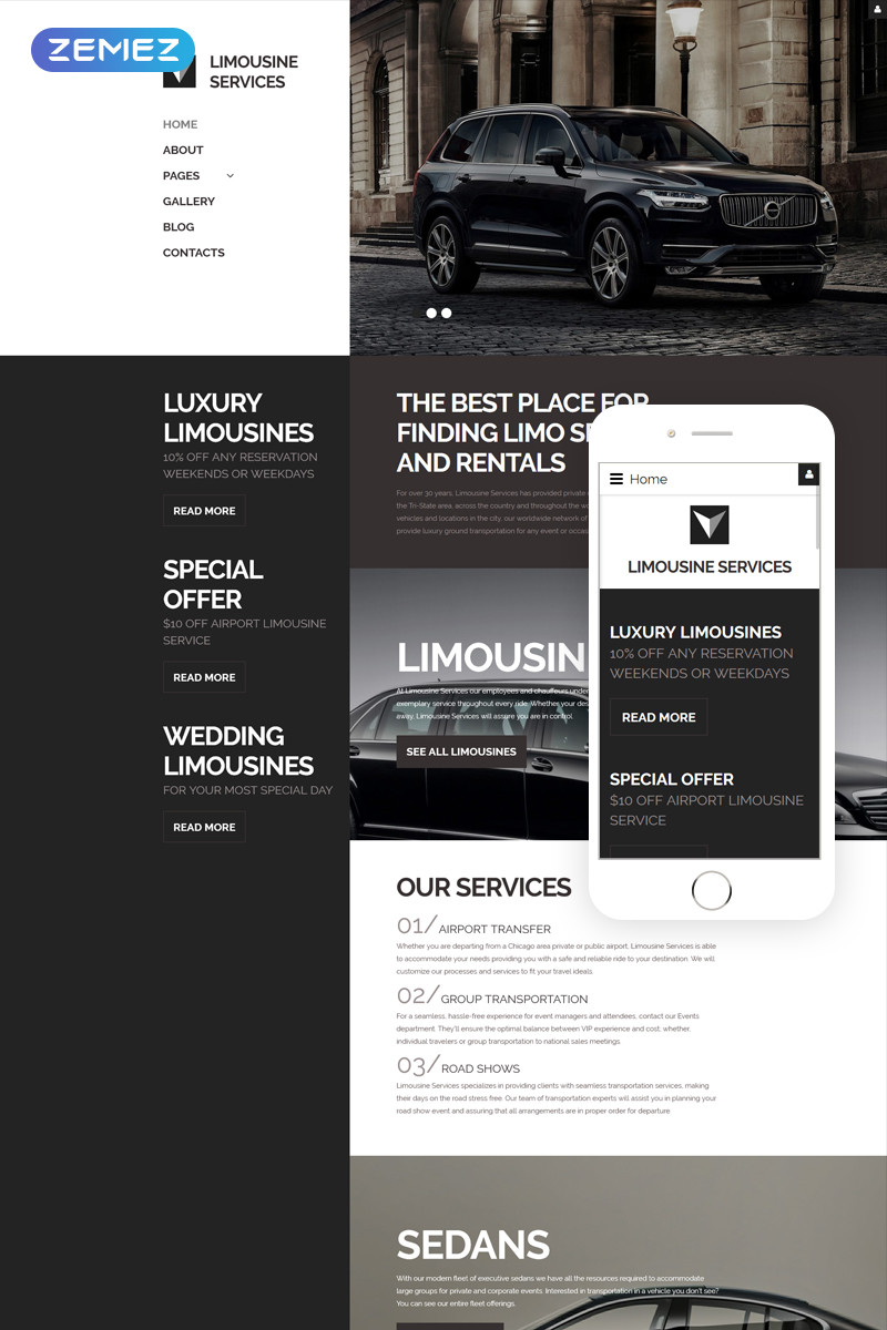 Limousine services luxury car services responsive joomla template 61331 original