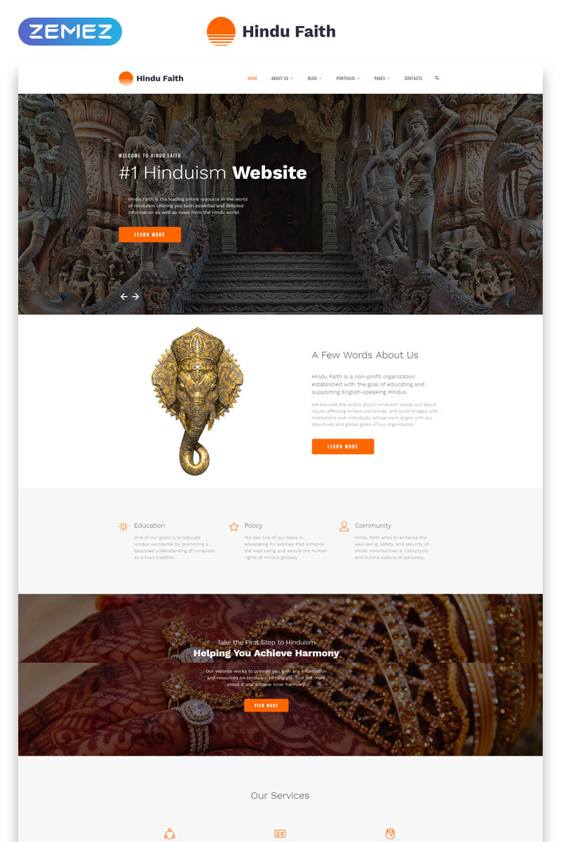 Hindu faith hinduism multipage modern html website template 54802 original