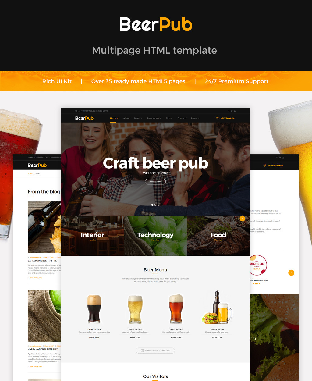 Beerpub food and restaurant multipage website template 62175 original