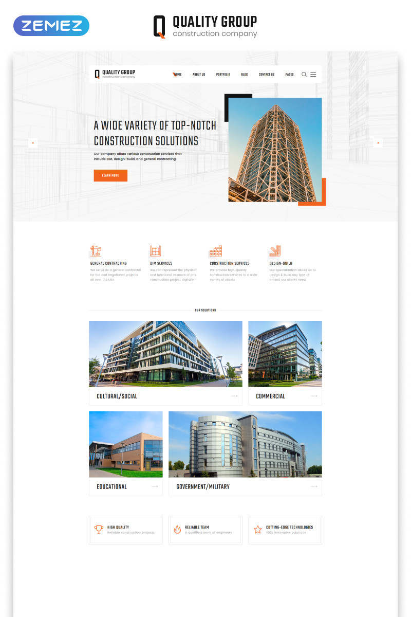 Quality group construction company clean multipage html5 website template 47125 original
