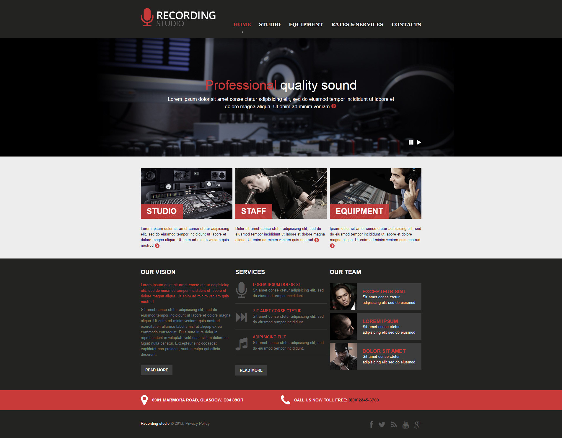 Recording studio music minimal responsive html website template 46915 original