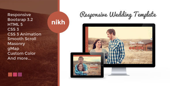 Nikh responsive wedding template.  large preview