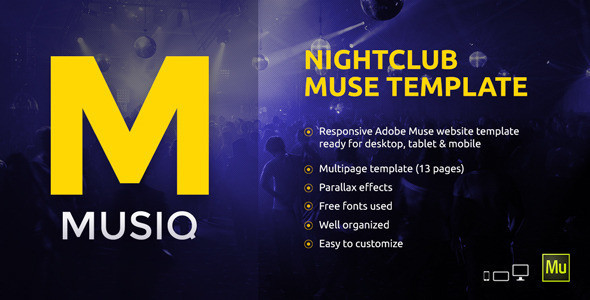 Musiq nightclub adobe muse template preview.  large preview